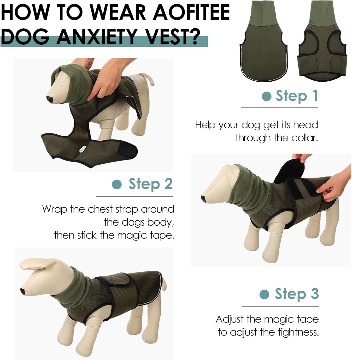AOFITEE Dog Anxiety Vest, Dog Anxiety Calming Hoodie, Pet Thunder Jacket Calming Shirt for Fireworks, Thunder, Travel, Separation, Noise Block & Ear Protection Recovery - Image 3