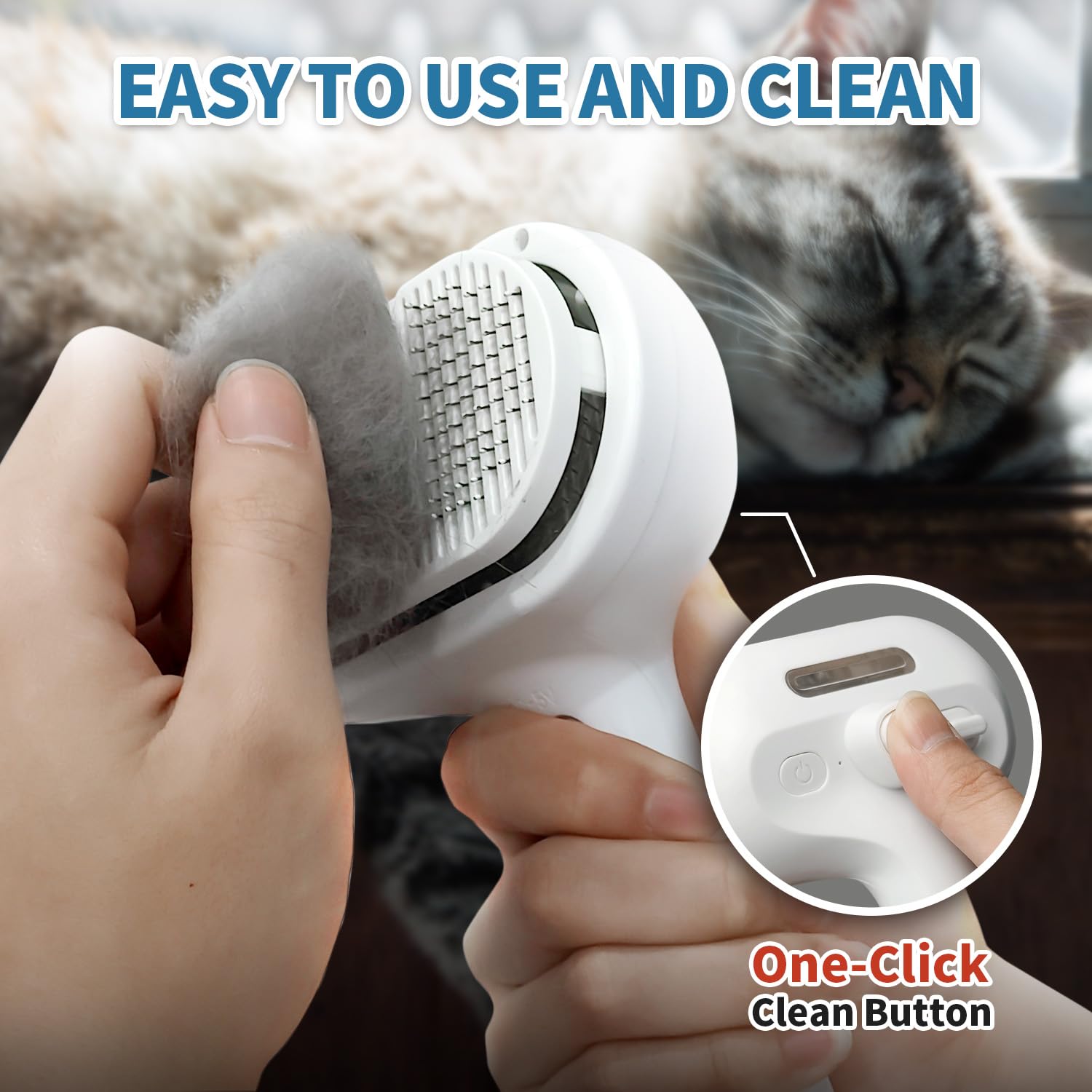 3 In 1 Self Cleaning Steamy Pet Brush - Anti-Static, Grooming Tool for Long and Short Hair Pets, Removes Loose Hair and Reduces Shedding, White - Image 5