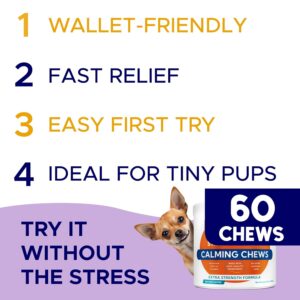 Advanced Calming Chews for Dogs – Hemp Treat + Melatonin + Valerian – Relaxing Bites – Calming Care – Anti-Anxiety & Stress Relief – Made in USA – Calm, Sleep Aid, Storms – 60Ct