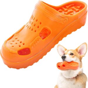Jiupety Dog Chew Toy Interactive Tough Dog Toys for Aggressive Chewers Dog Squeaky Toys Durable Rubber Slipper Toy for Puppy Medium to Big Dogs(Orange)