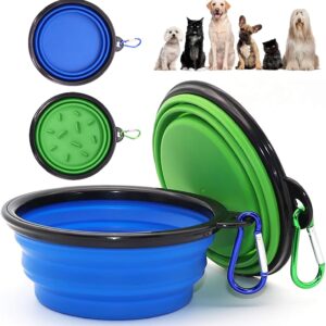 Portable Pet Travel Dog Bowls, 2 Pack Convenient Collapsible Dog Bowls, Small Pet Slow Feeder Design for Dogs Cats Feeding Watering with 2 carabiners
