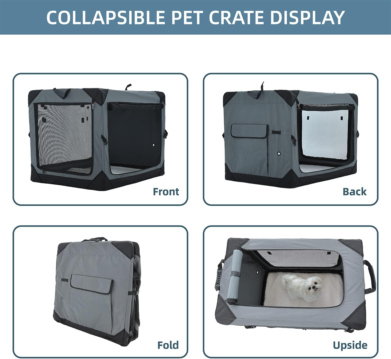 Pettycare 36 Inch Collapsible Crate for Large Dogs, 4-Door Foldable Soft Kennel with Chew Proof Mesh Windows for Indoor & Outdoor Travel - Image 5