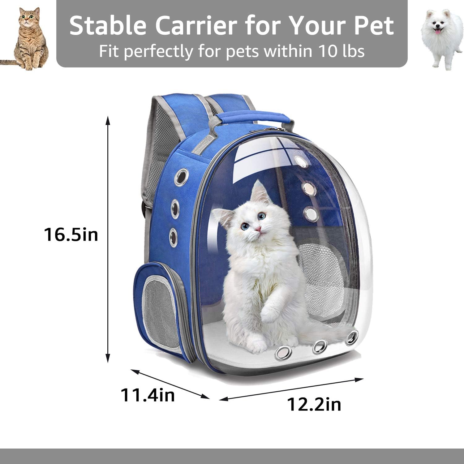 Cat Backpack Carrier Bubble Carrying Bag, Small Dog Backpack Carrier for Small Medium Dogs Cats, Space Capsule Pet Carrier Dog Hiking Backpack, Airline Approved Travel Carrier - Navy Blue - Image 2