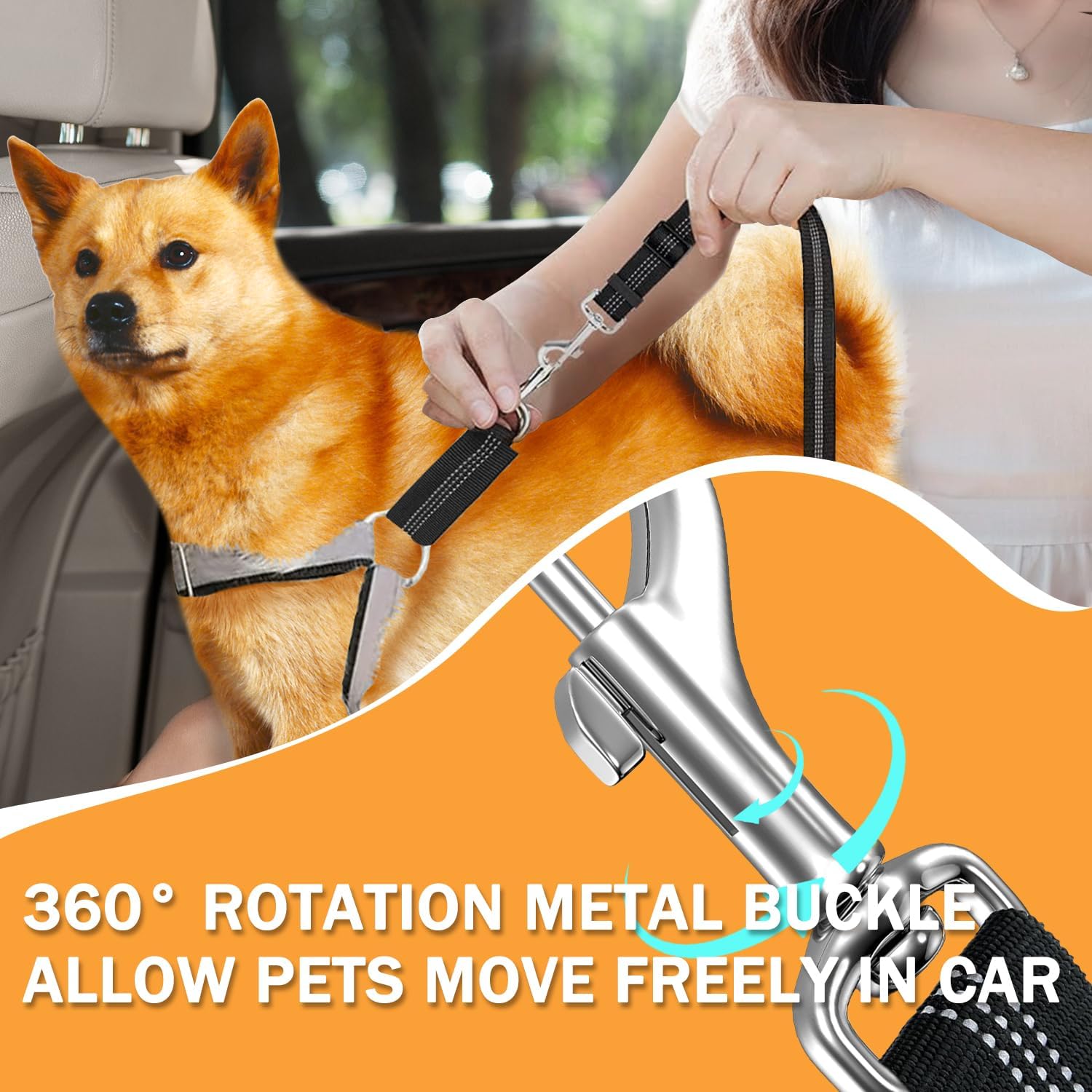 Vehicle Harnesses, 2 in1 Dog Belts for Cars, 2 Pack Pet Harnesses Headrest Restraint Clip Adjustable Dog Car Harness Belt with Anti-Shock Elastic Bungee Buffer for All Vehicles (Black) - Image 5