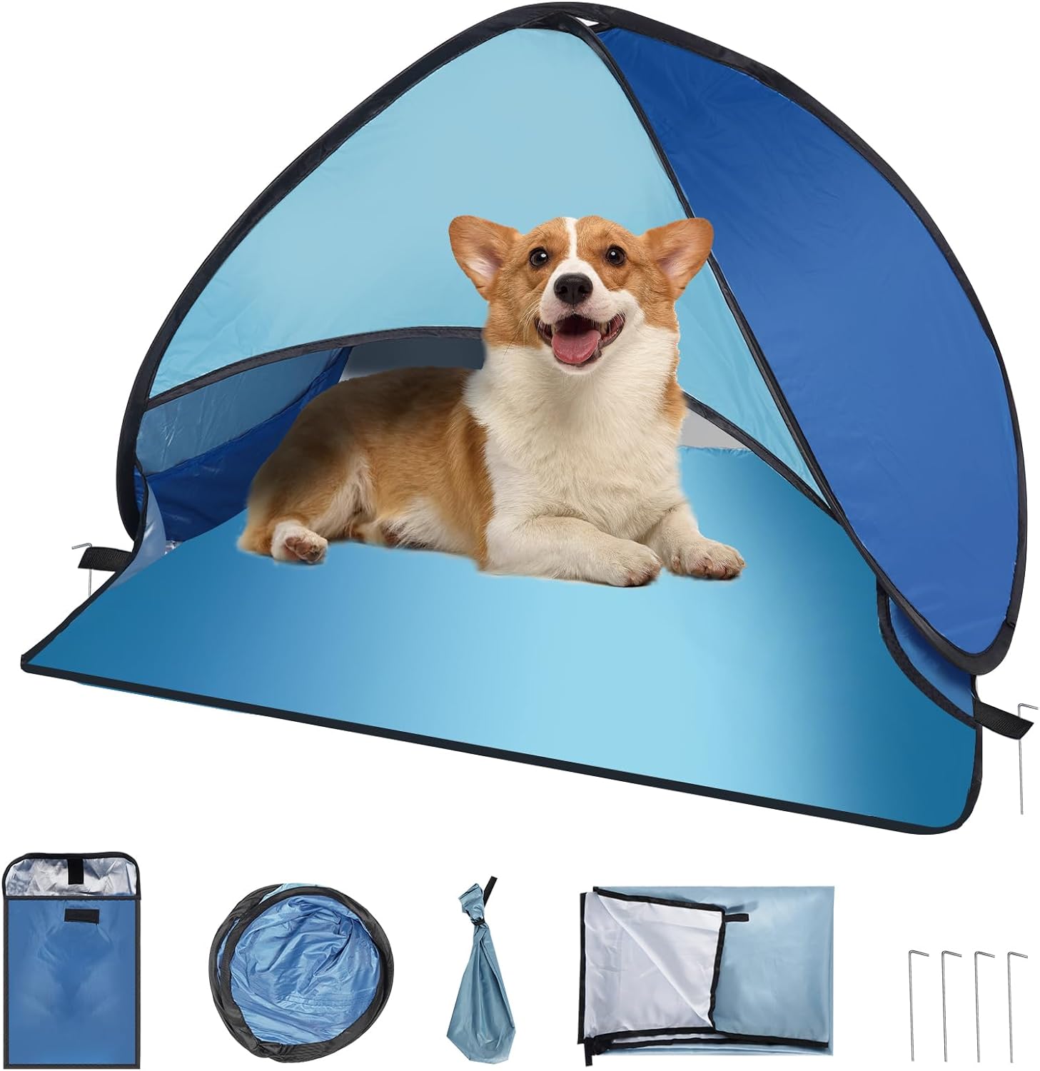 Beach Tent for Pet Shade Pop Up Portable Mini Head Sun Shelters Canopy with Beach Blanket for Camping Outdoor Hiking Picnic Windproof Waterproof with Tent Nails Phone Stand (Blue)