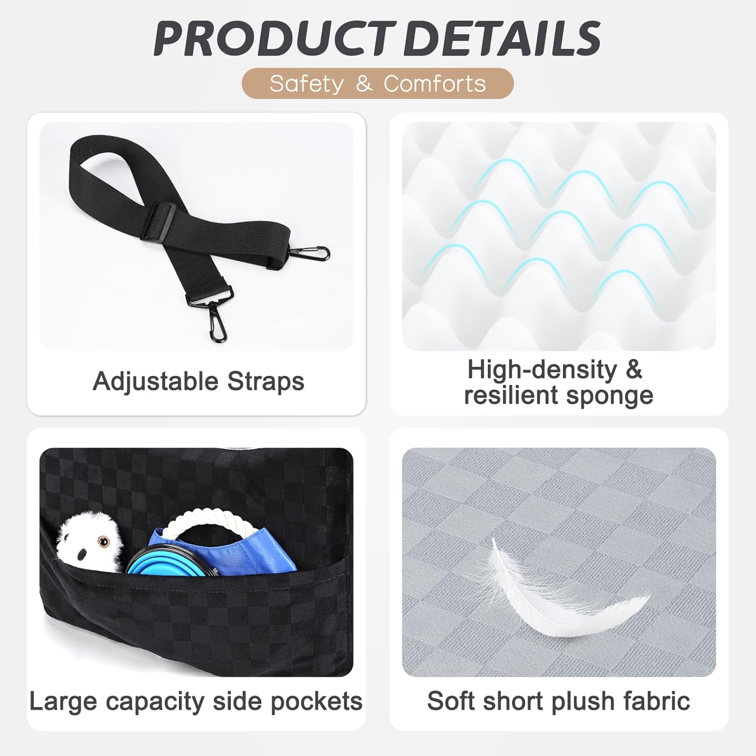 JOEJOY Elevated Dog Car Seat for Small/Medium Dogs up to 35 lbs, Memory Foam Pet Booster Seat with Detachable Washable Cover, Portable Travel-Safe Bed for Cars with Safety Belts and Storage Pockets - Image 6