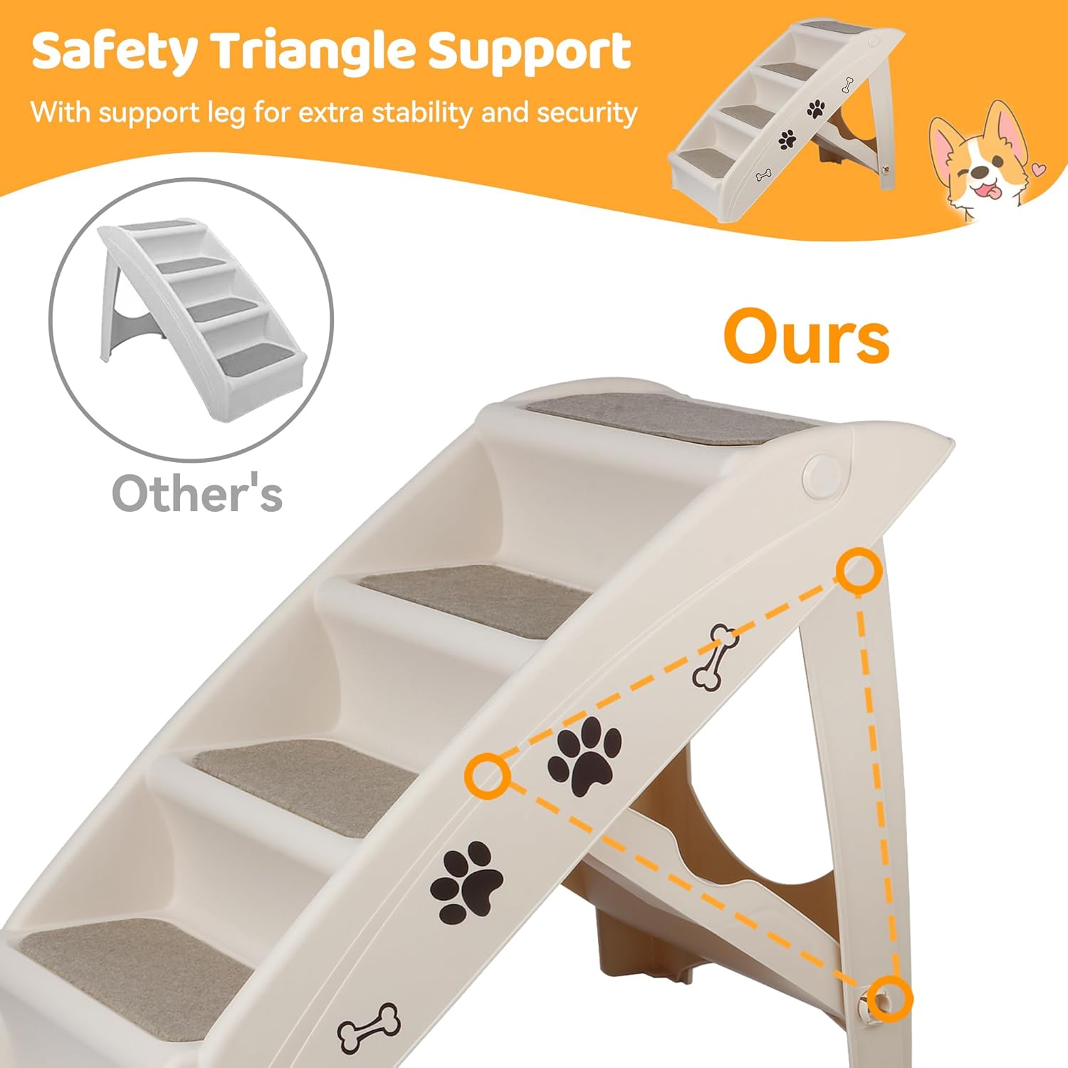 Dog Stairs for High Beds, Foldable Pet Steps Ramp with Non-Slip Bottom for Cats and Small Dogs, for Couch, Car, Portable Waterproof Dog Steps - Image 6