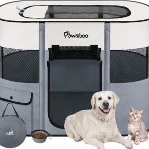 Dog Playpen, Portable Pet Playpen Cat PlayPen, 600D Oxford Dog Kennel Tent Crate, Waterproof&Breathable, Indoor Outdoor Travel Camping Use for Medium/Large Breed with Carrying Case+Folding Bowl,L,Gray