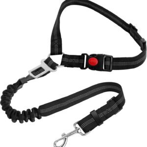 Adjustable 3-in-1 Pets Car Seat Belt with Elastic Bungee Buffer, Retractable Dog Car Harness, Durable Heavy Duty Car Leash Safety Restraint for Dogs Durable, Vehicle Harnesss