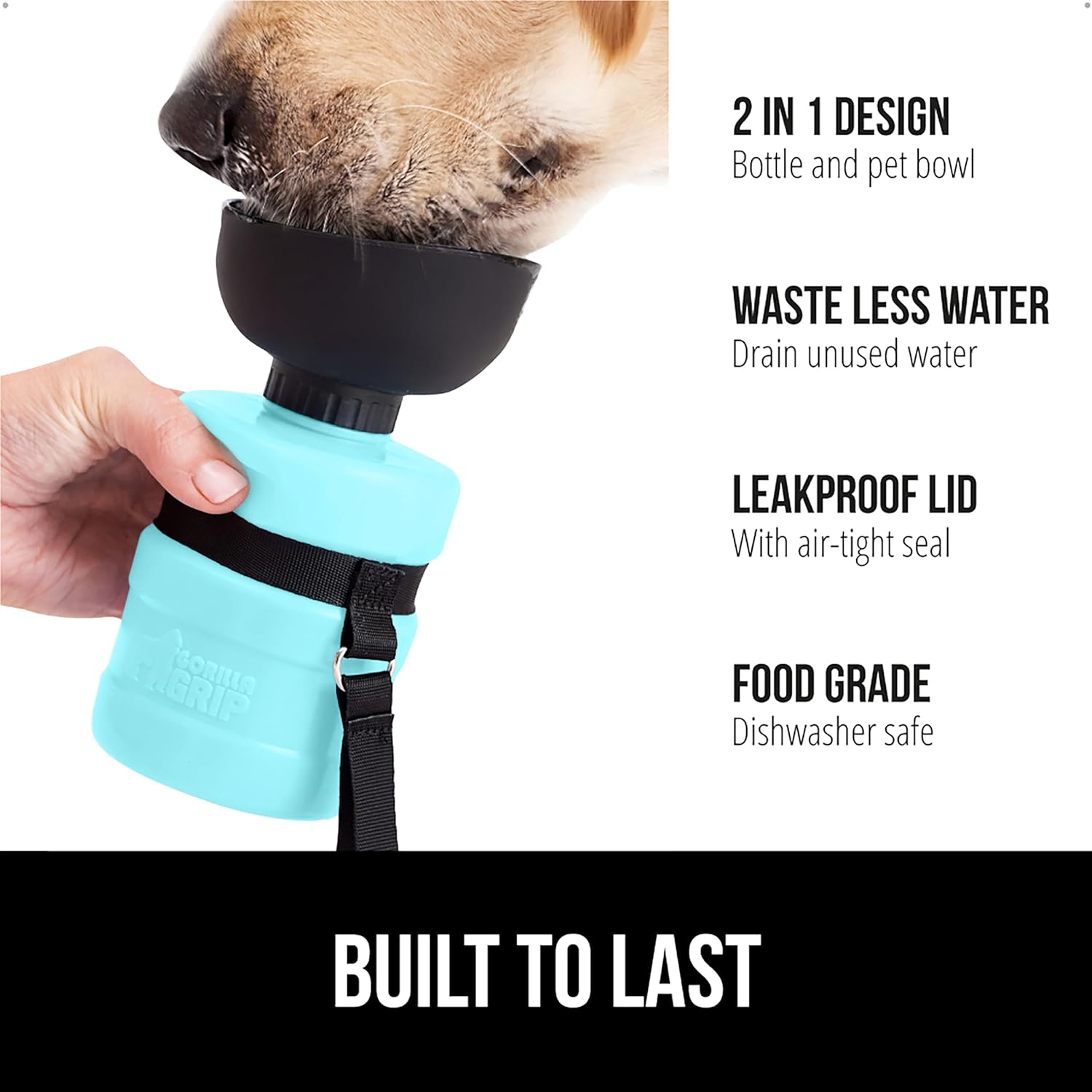 GORILLA GRIP Dog Water Bottle, Portable Water Bowl Dispenser for Dogs, 20 oz Leak Proof Pet Travel Squeeze Bottles, Food Grade Silicone, Puppy Essentials, Hiking Camping Trip Accessories, Turquoise - Image 2