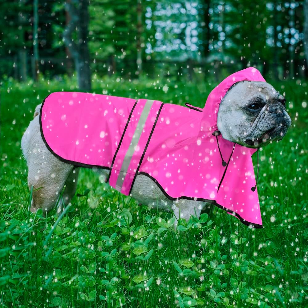 Reflective Puppy Raincoat - Waterproof Adjustable Pet Hooded Slicker Poncho Raincoats Jacket, Lightweight Dog Rain Coat(Pink, Small) - Image 4