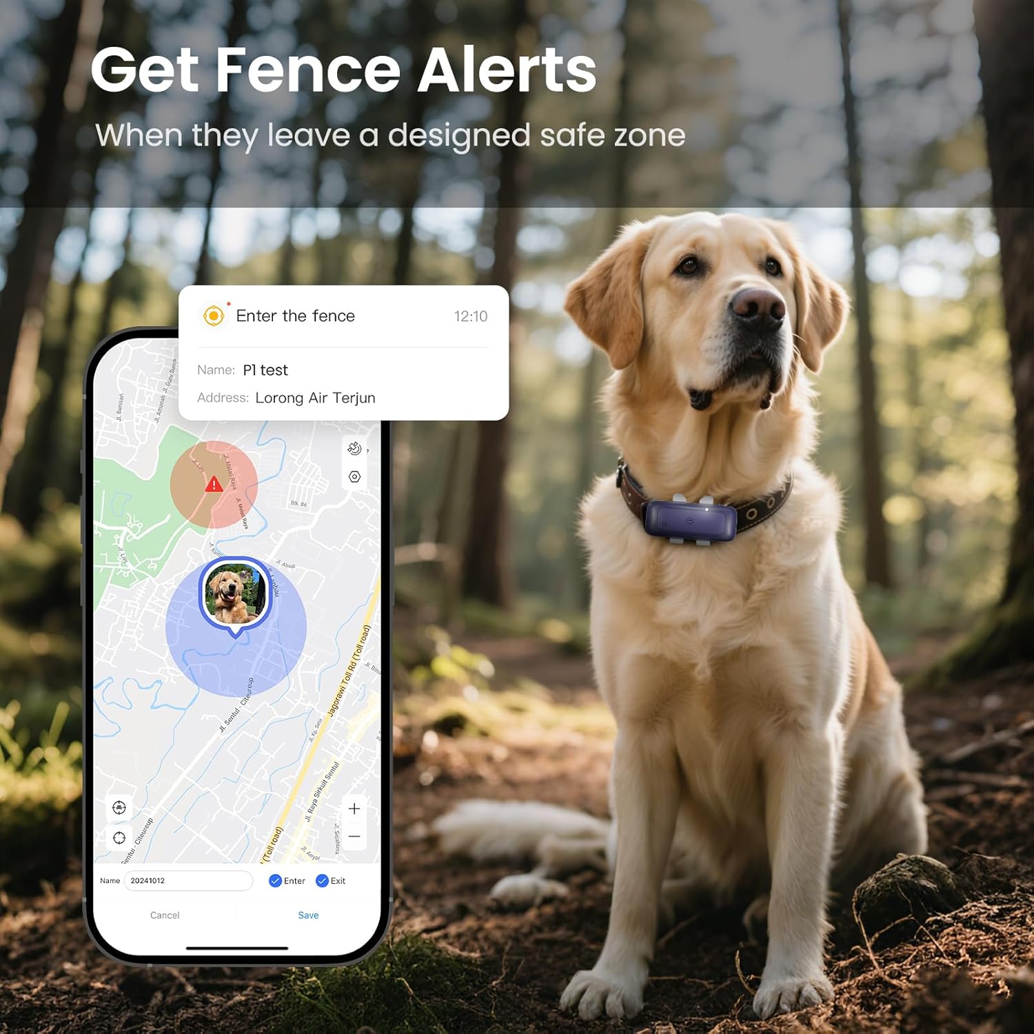 Dog Tracker Cat GPS Tracker Waterproof & Lightweight Mini Tracker Device with Real-Time Location Escape Alerts iOS & Android Fits All Pet Collars - Image 4