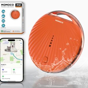 MoMoCo GPS Tracker for Pets – iOS Only No Subscription Required, Portable Real-Time GPS Tracking Device for Dogs, Compatible with Apple Find My, Location Tracker for Vehicles/Keys/Luggage (Orange)