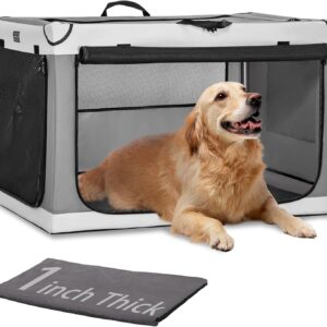 PETSFIT Portable Dog Crate, Soft Dog Crate - 36 Inch Easy Set-up, Light, Sturdy, Comfy Inside with Thicken Mat, Collapsible Crate for Home and Travel Light Grey
