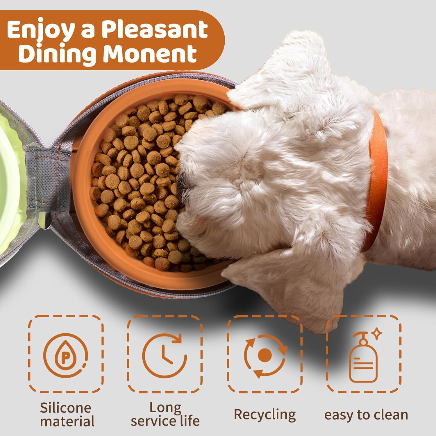 Collapsible Double Travel Dog Bowls -2 in 1 Portable Pet Food & Water Bowls with Zipper Case | Non-Skid Silicone Feeder for Camping, Hiking | Foldable Cat/Dog Bowl for Outdoor Enthusiasts & Travelers - Image 4