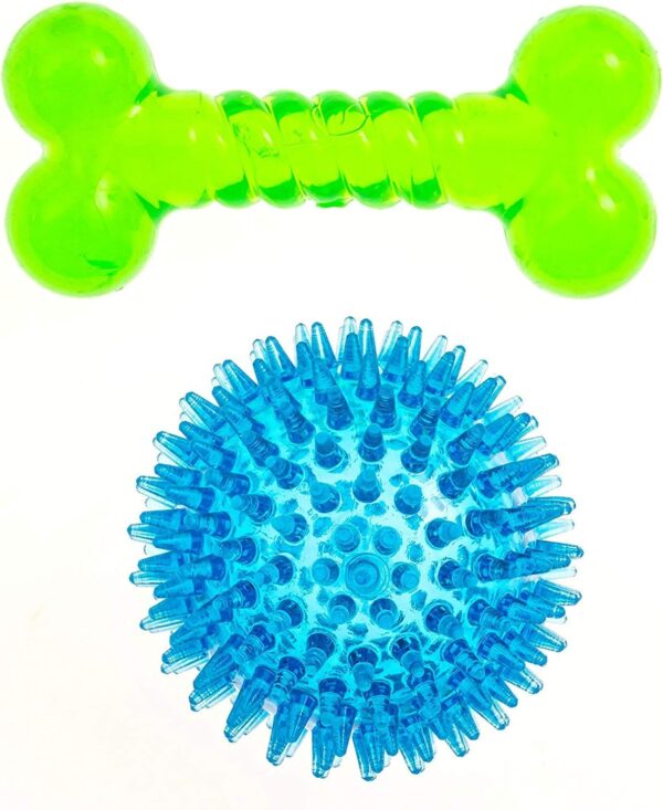 Spiky Ball and Bone for Small Dogs - Puppy Teething Toys Bone Dog Toy Set for Smart Newborn Pet - Doggy Interactive Chew Mini Dental - Image 3