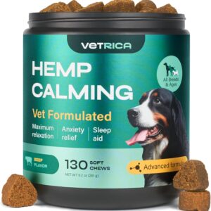 Calming Chews for Dogs Anxiety Relief - Hemp Calming Chews for Dogs with Valerian Root, Hemp Seed Oil, Turmeric, L-Theanine - Soft Treats for Storms, Fireworks, Separation, Vet Visits, Grooming