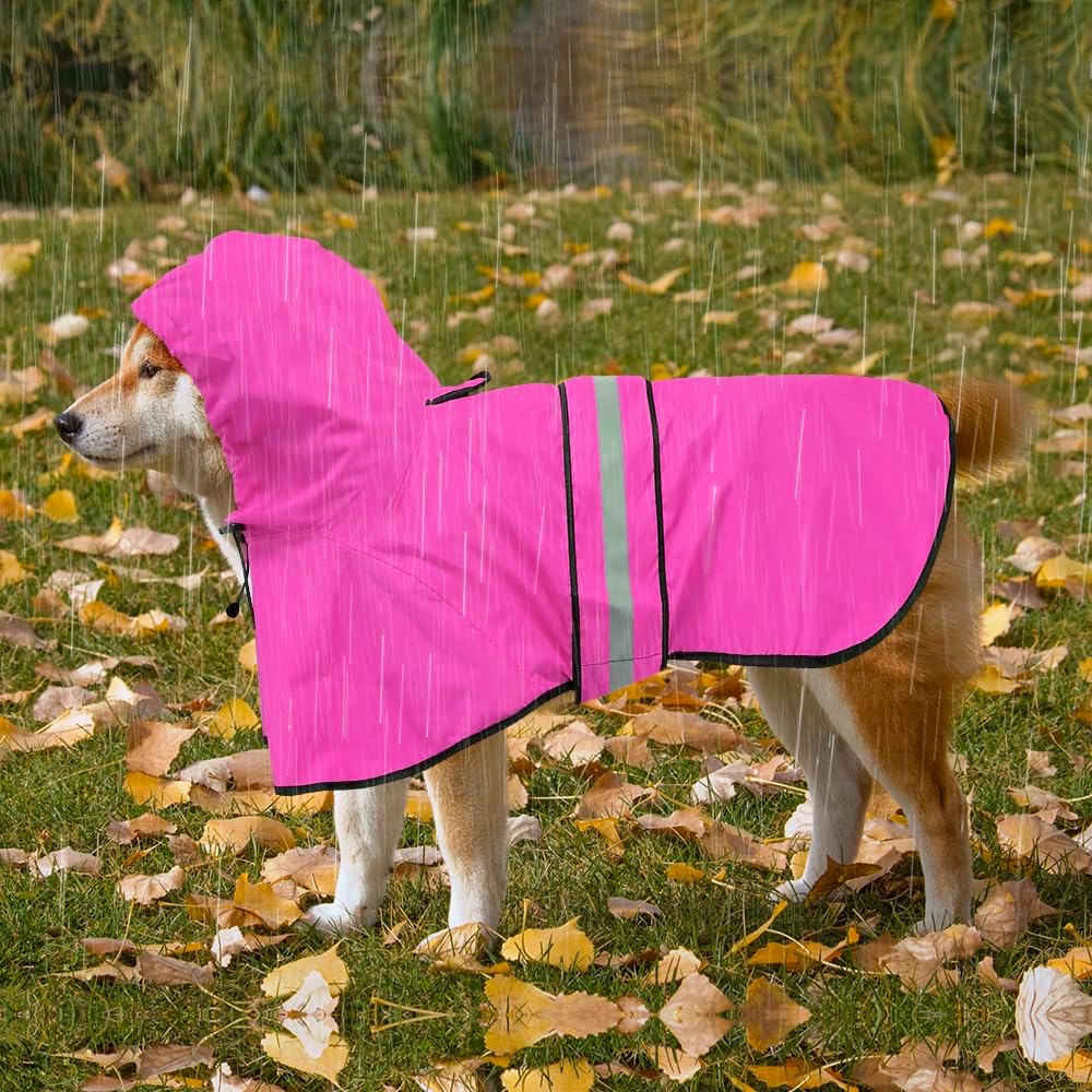 Reflective Puppy Raincoat - Waterproof Adjustable Pet Hooded Slicker Poncho Raincoats Jacket, Lightweight Dog Rain Coat(Pink, Small) - Image 2