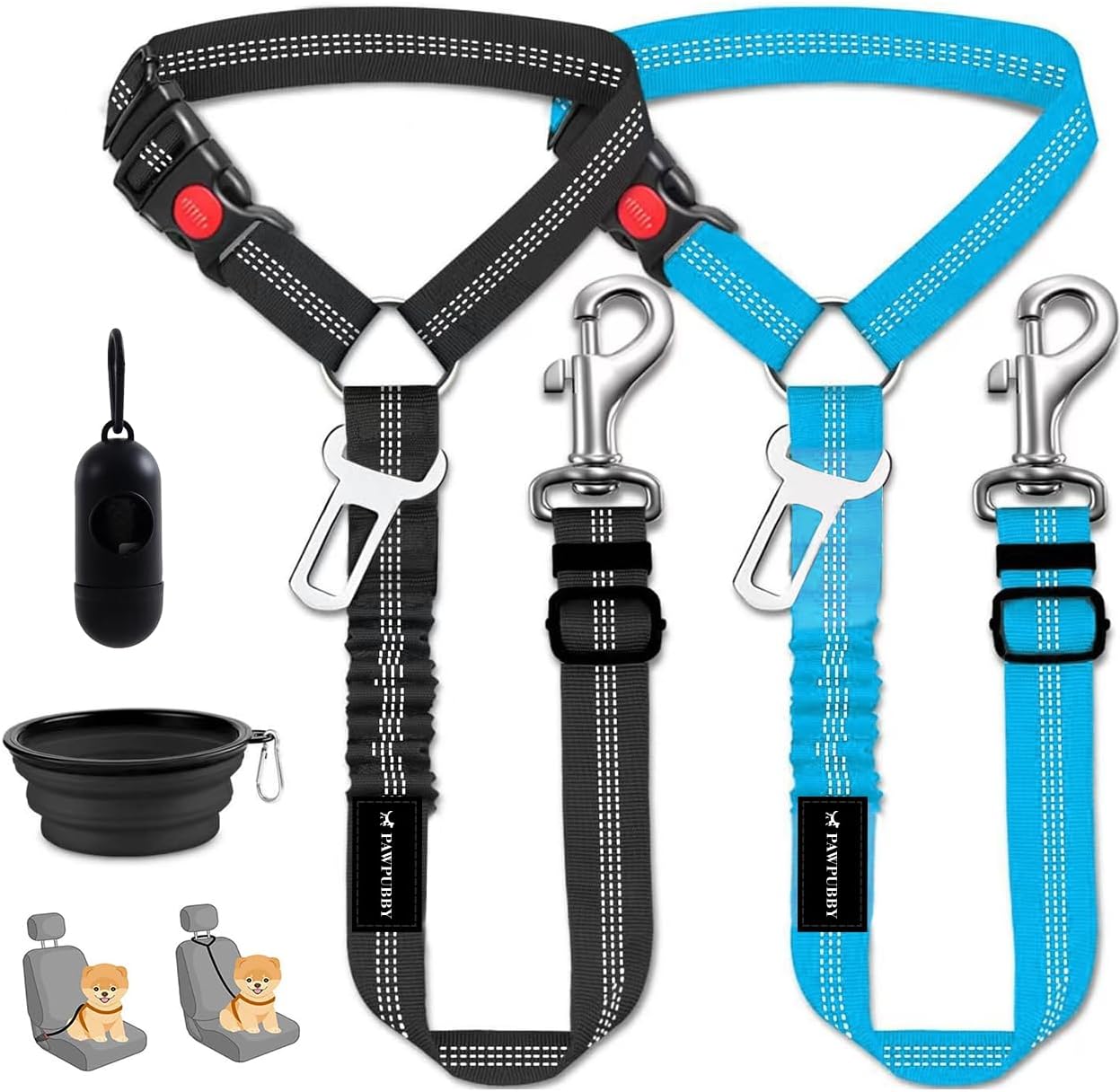 Dog Car Seat Belt - Adjustable Pet Safety Harness, Crash Tested Vehicle Restraint for Small Medium Large Dogs, Vehicle Seatbelt Clip & Tangle-Free Design for Safe Travel (Blue+Black)