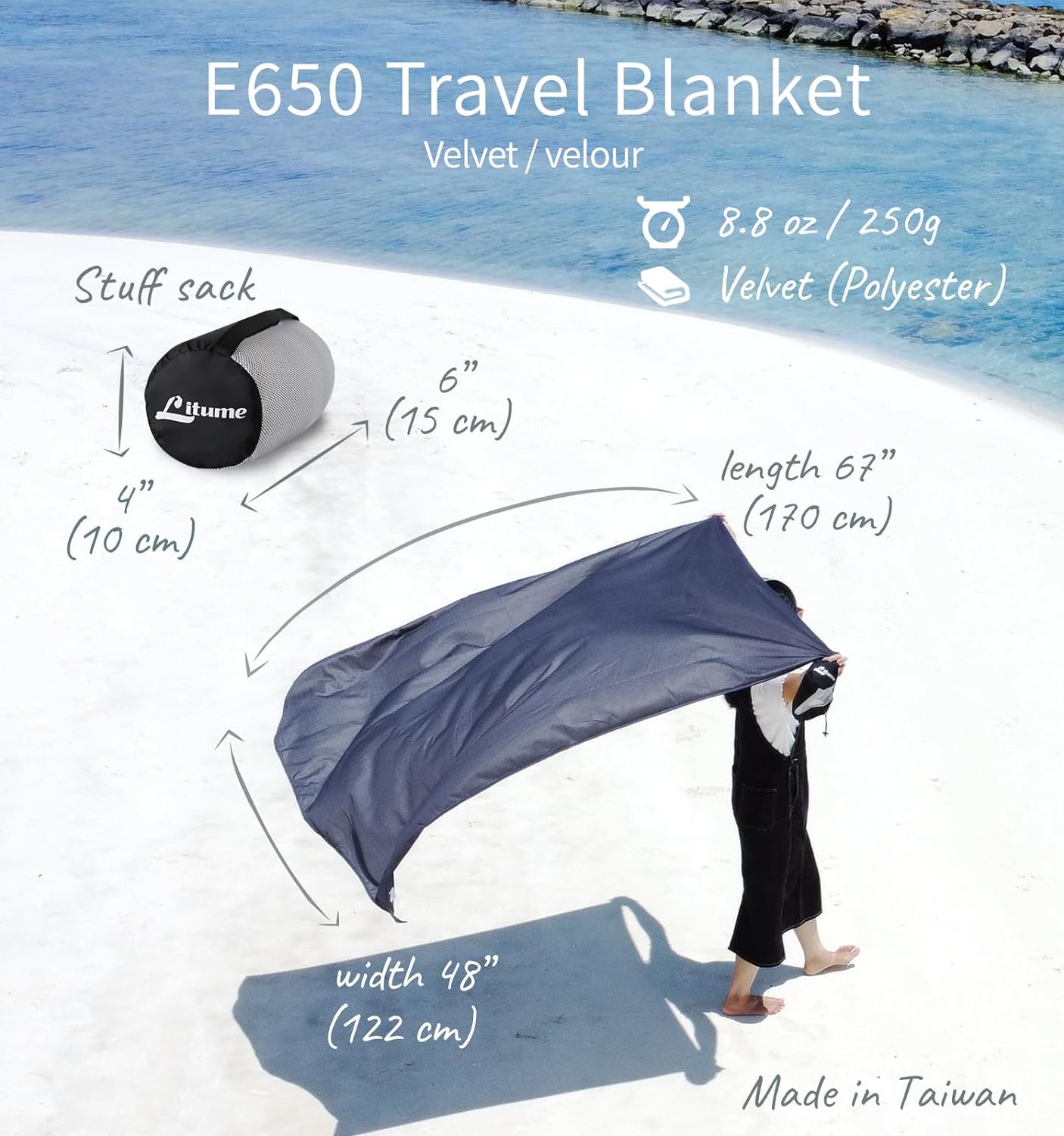 Travel Blanket Lightweight and Breathable, 67 x 48 in Soft Airplane Flight Blanket for Travelers, Foldable Camping Sheet with Stuff Sack for Train, Camp, backapcking, office, home (Velvet E650) - Image 2