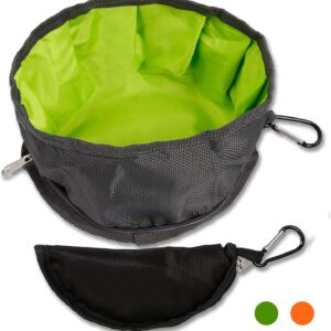 2 Pcs Collapsible Dog Bowls for Travel, Foldable, Portable and Light for Food and Water - (Green+Orange)
