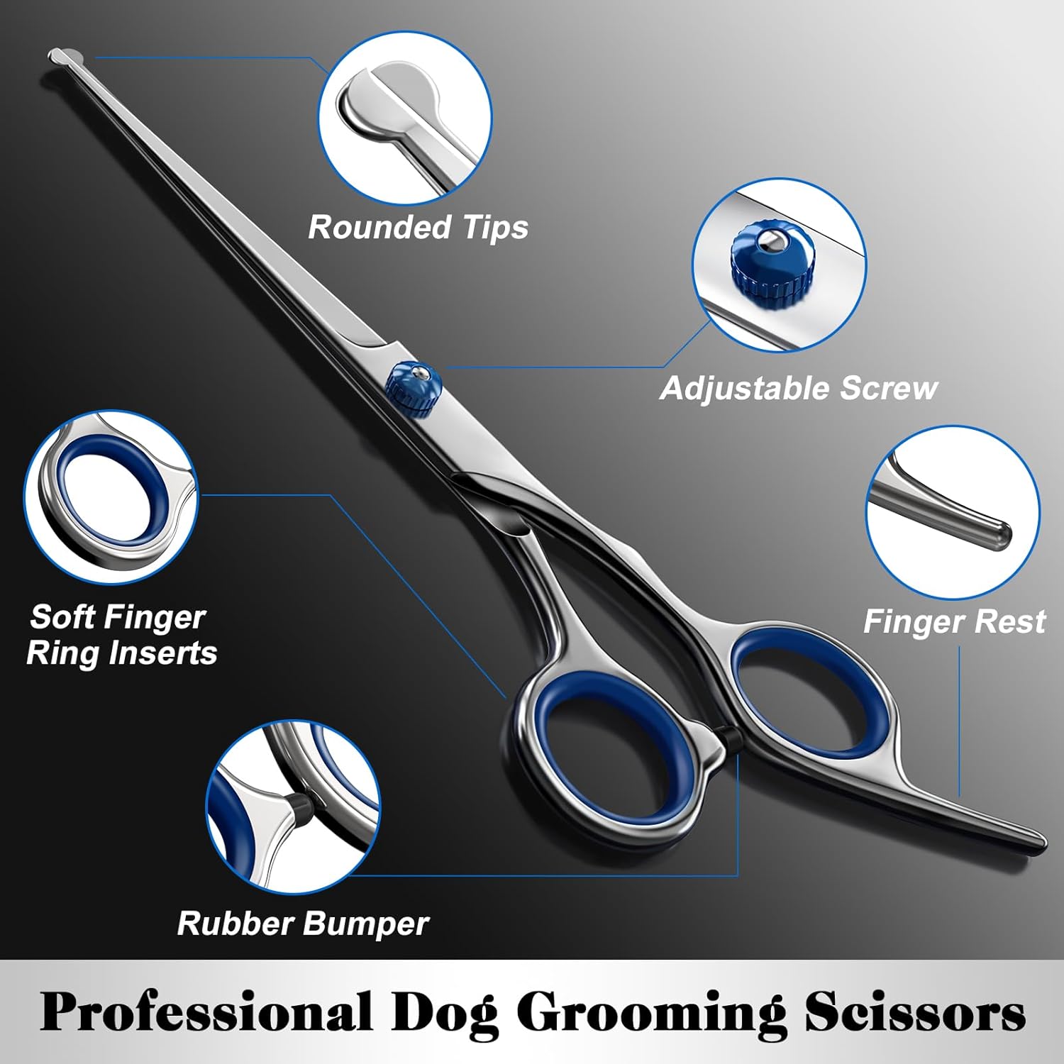 Professional 4 in 1 Dog Grooming Scissors Kit with Safety Round Tips,Sharp & Durable,Dog Shears for Grooming - Includes Straight, Curved, Thinning Scissors and Comb - Premium Pet Supplies - Image 3