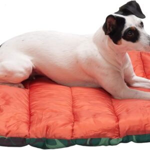 Furhaven Outdoor Travel Dog Bed for Small Dogs w/ Carry Bag, Washable & Foldable, Great for Crates & Kennels – Trail Pup Travel Pillow Mat w/ Stuff Sack Bag – Paprika/Camo-Paw, Small