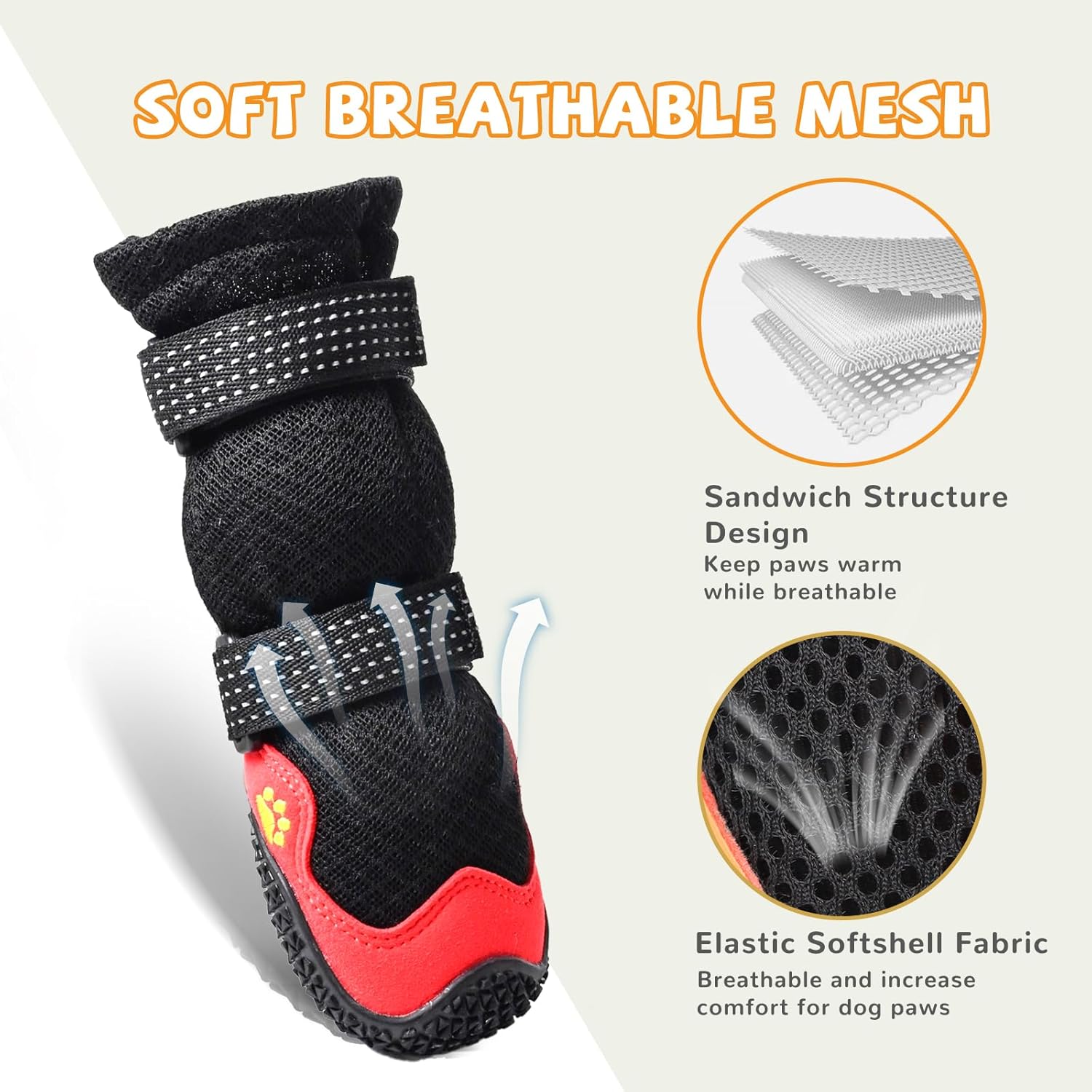 Dog Shoes for Medium Large Size Dogs, Breathable Dog Shoe for Hot Pavement, Dog Booties and Paw Protectors to Prevent Licking, Anti-Slip Dog Boots with Reflective for Summer, Hiking, Snow (Size 6) - Image 3