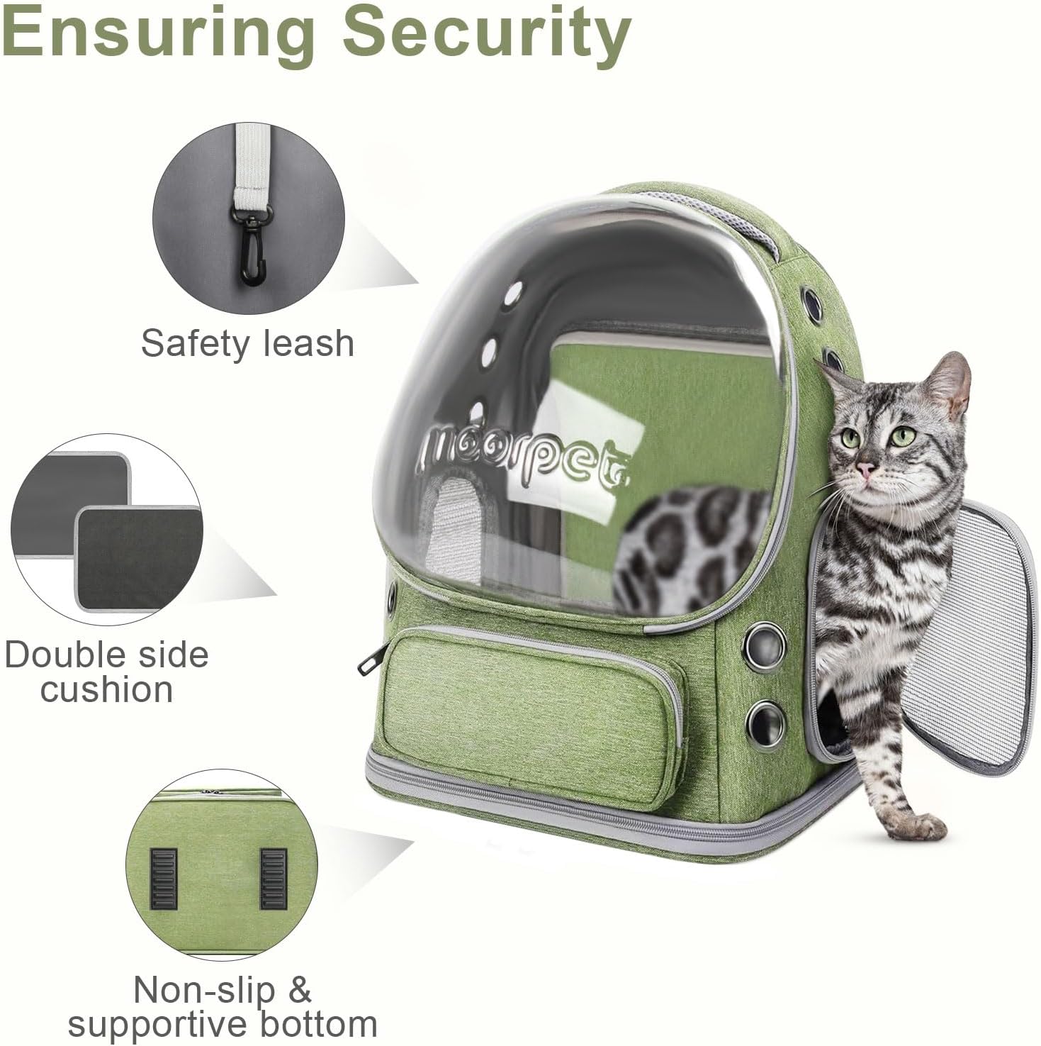 Breathable Cat Bubble Backpack Large Space Pet Carrier Backpack Expandable for Kitty Dog, Foldable Airline Approved Cat Backpack, Transparent PetTravel Backpack Up to 20 lbs (Green) (Green) - Image 6