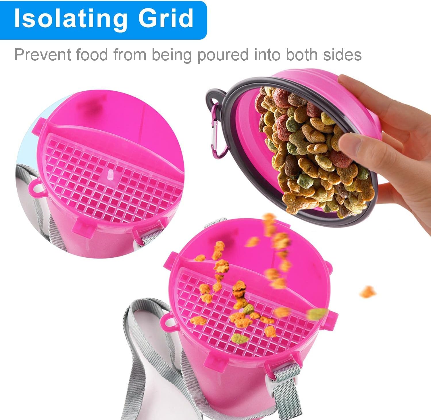 Guardians Dog Travel Water Bottle Collapsible Bowls, 2 in 1 Pet Food Container with Collapse Bowls, Outdoor Portable Water Bowls for Walking, Traveling, Camping and Hiking (Pink) - Image 4