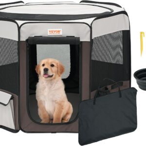 VEVOR Foldable Portable Pet Playpen, 36x36x23 in Dog Cat Pen + Free Carrying Case + Bowl, Indoor/Outdoor Dogs Crates Kennel for Puppies with Premium Waterproof 600D Oxford Cloth, Removable Zipper Top