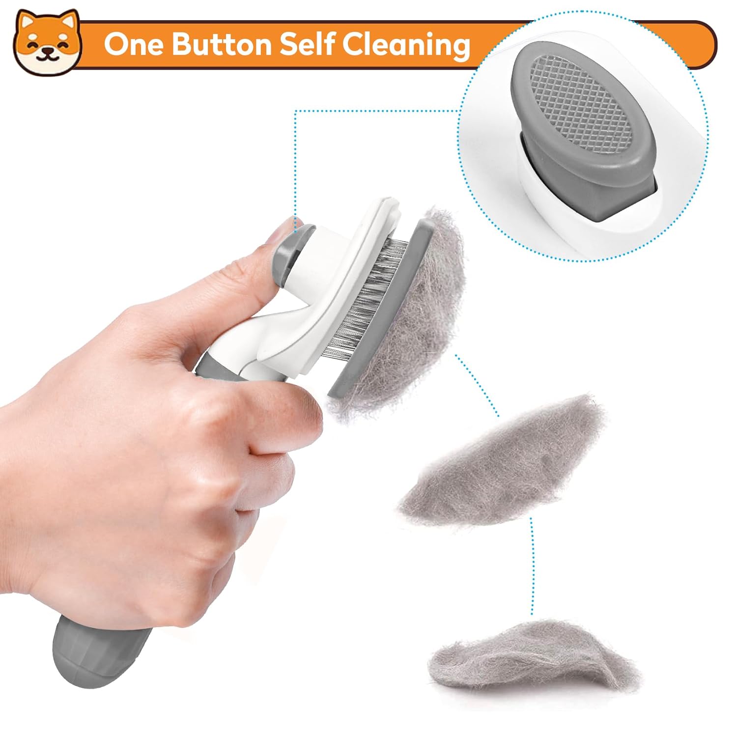 Dog & Cat Brush, Self Cleaning Slicker Brush for Pets, Upgraded Dog Brush for Shedding Massaging and Grooming, Removes Loose Undercoat & Portable Comb for Long Short Haired Dogs(Gray) - Image 3