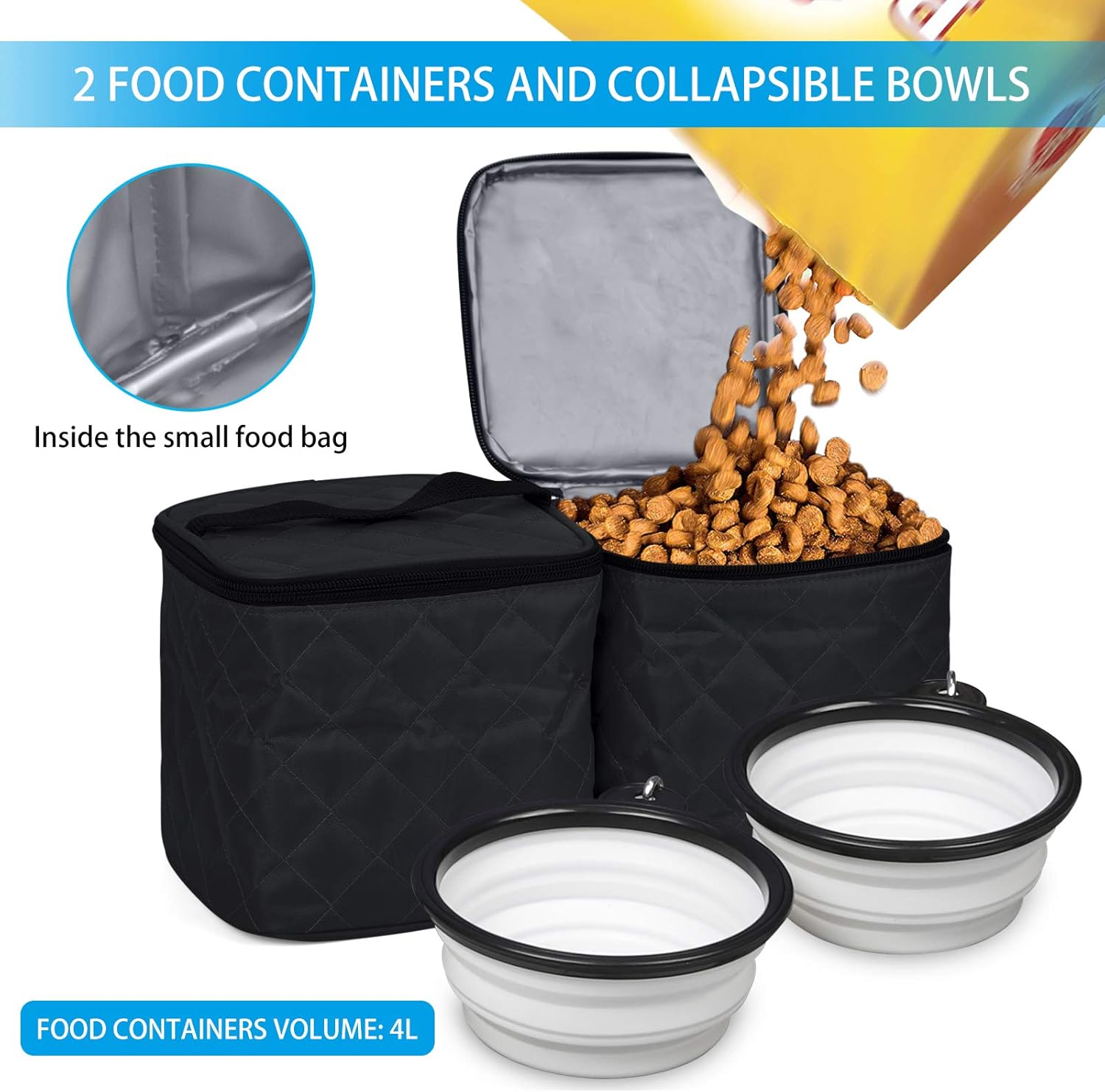 BAGLHER Dog Travel Bag, Airline Approved Pet Supplies Backpack, Dog Travel Backpack with 2 Silicone Collapsible Bowls and 2 Food Baskets, Black - Image 7