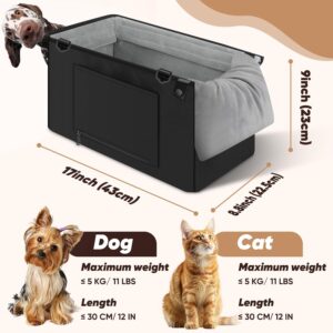 QUMY Dog Car Seats for Small Dogs Up to 11lbs, Portable Center Console Dog Booster Seat, Multi-Purpose Puppy CarSeat with Adjustable Safety Belt, Travel Pet Car Carriers for Small Dogs and Cat, Black
