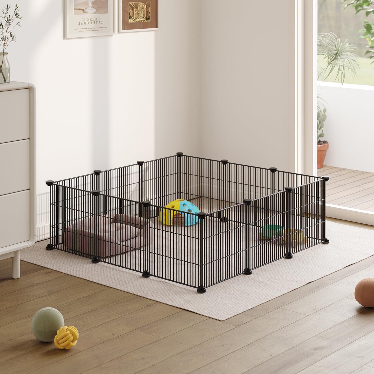 DIY Small Animal Pet Playpen, Guinea Pig Cages, Rabbit Playpen, Dog/ Puppy Playpen, Indoor Portable Metal Wire Yard Fence, 15 X 12 Inch, 12 Panels, Black - Image 7