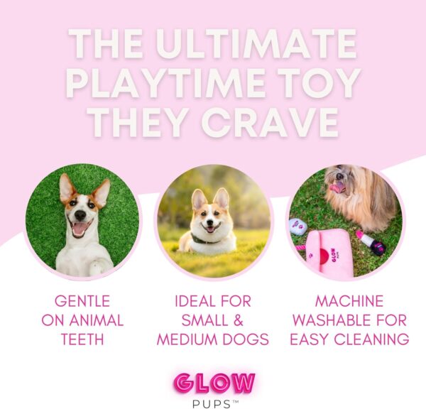Hide and Seek Dog Toy, Pink Purse Plush Dog Toy with Squeakers, Crinkle Material & Rope Handle, Interactive Plush Lipstick, Cell Phone & Nail Polish Toys for Small Dogs - Pink/Fuchsia - Image 3