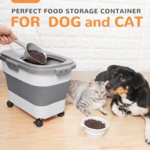 20-23 Lbs Dog Food Storage Container – Collapsible Dog Food Container with Attachable Casters and Scoop,Travel Silicone Bowl, Pet Food Storage Containers to Keep Dry Food Fresh,Easy to Move