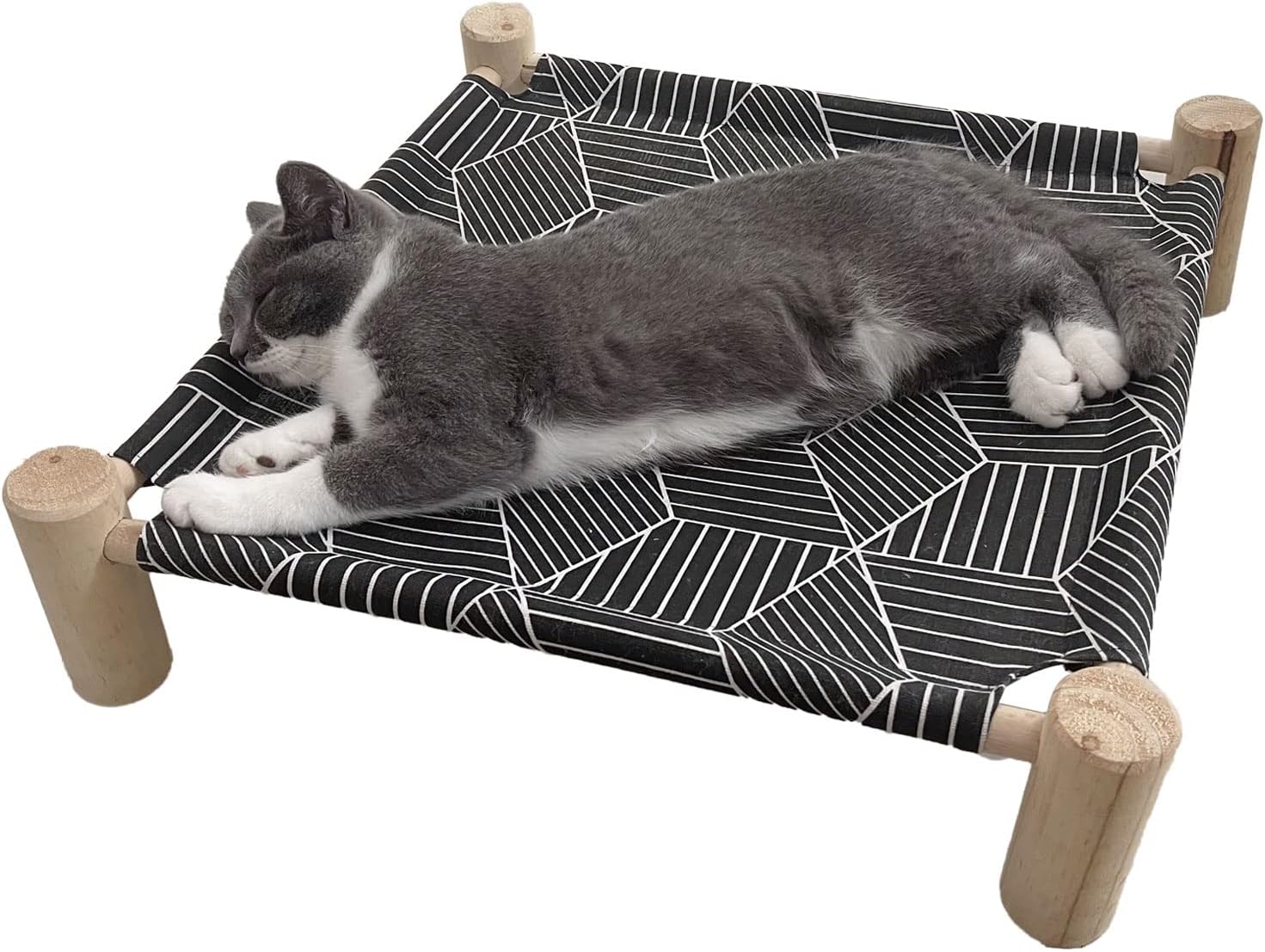 Pozico Cat/Dog Bed Hammock Cat Bed, Wooden Dog Elevated Indoor Outdoor Beds, Raised Cat Cots Furniture Pet Bed Puppy Bed Portable Breathable Mesh Cat Beds for Small Animals-Black Diamond - Image 4