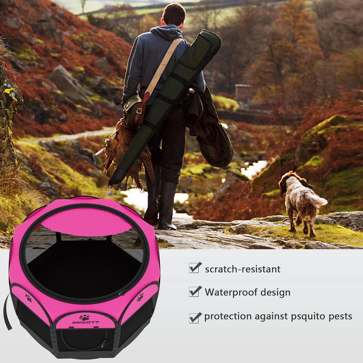 Pet Playpen, Foldable Dog Playpens, Portable Exercise Kennel Tent for Puppies/Dogs/Cats/Rabbits, Dog Play Tent with Removable Mesh Shade Cover for Travel Indoor Outdoor Using(Large) - Image 4