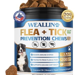 Flea and Tick Prevention for Dogs, 200 Soft Chews for Dog Fleas Ticks Treatment, Natural Dogs Oral Flea Chewables Support Supplement, Flea and Tick Chews for All Breeds & Sizes