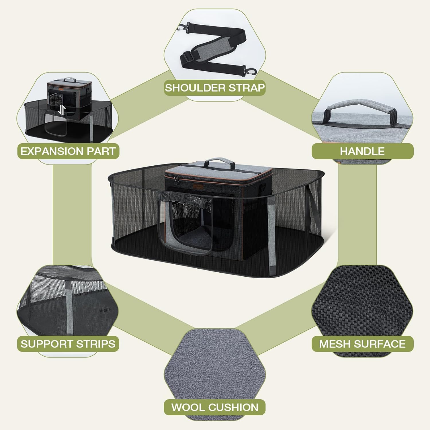 Lekereise 360 Degrees Expandable Pet Carrier Soft-Sided Pet Carrier, Large Expandable Space, 31"*27.6"*16.5" Cat, Dog Carrier, Cat Mobile Tent Outdoors Indoors for Small Animals(Grey) - Image 5