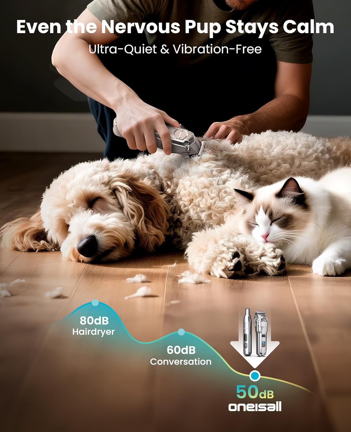 oneisall Dog Clippers for Grooming Thick/Heavy Coats, 4-in-1 Dog Grooming Kit Low Noise with Stainless Steel Blade, Cordless Dogs Paw Trimmer Pet Nail Grinder for Small & Large Dogs Cats Animals - Image 4