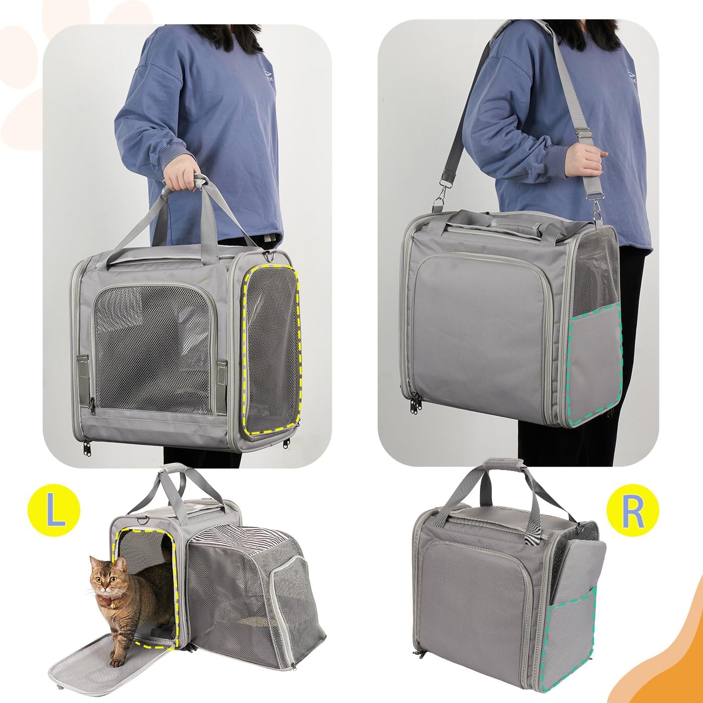 Cat Carrier with Litter Box, Expandable Cat Travel Carrier for Car, Soft Sided Cat Carrier for Cats/Puppies up to 25 lbs, Grey - Image 5