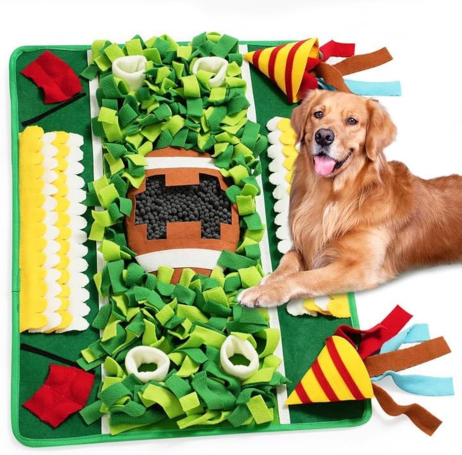 Snuffle Mat for Dogs Large Breed,28'' x 20'' Football-Themed Dog Sniffing Feeding Mat for Boredom&Smell Training and Slow Eating,Interactive Dog Puzzle Toys Encourages Foraging Skills (Medium)