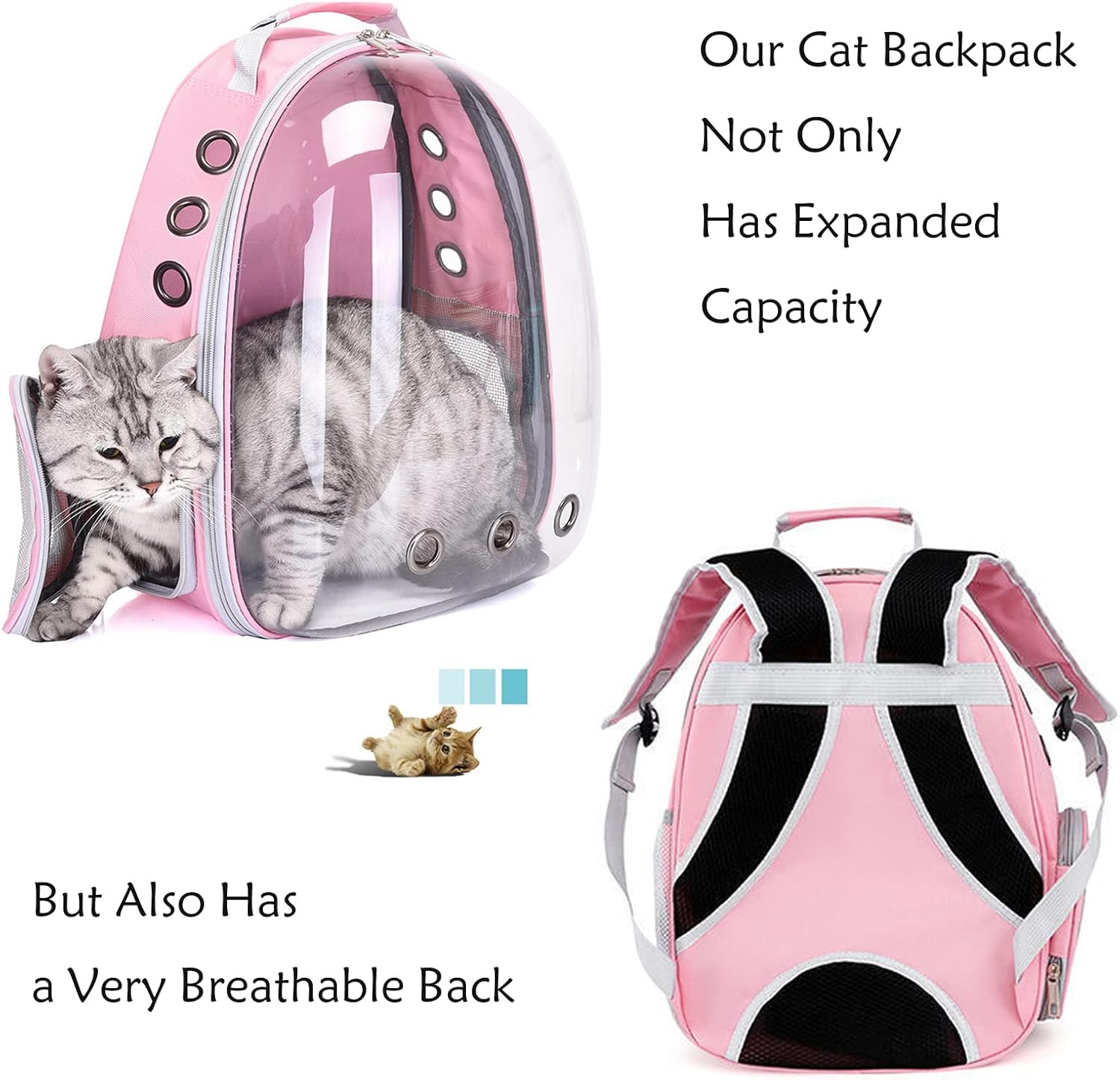 Cat Backpack Carrier Expandable Ventilate Transparent Pet Dog Backpack for Large Cats Hiking, Travel, Outdoor, Airline-Approved Space Capsule Backpack(Pink) - Image 4