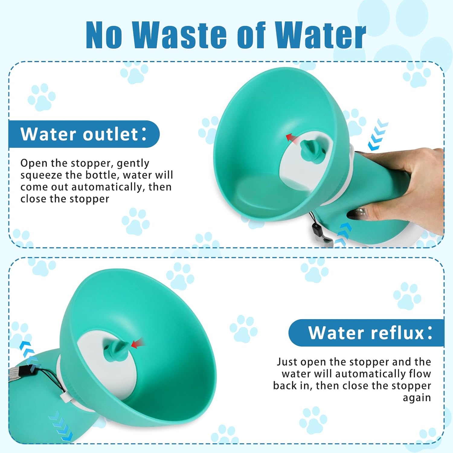 Esoes Portable Dog Water Bottle,3 in 1 Collapsible Silicone Leakproof Cat Dogs Water Bottle Bowl 20oz Pet Travel Squeeze Bottles with 9oz Food Container Detachable Folding Bowl for Outdoor Walks Hikes - Image 4