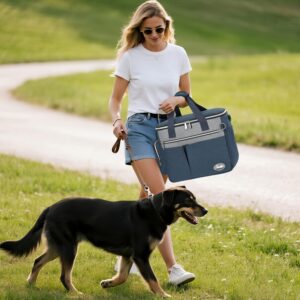 Dog Travel Bag for Pet Kit for Supplies with 2 Food Storage Containers 2 Collapsible Bowls 1 Feeding Mat 1 Dog Treat Pouch Perfect Road Trips Camping Weekend Away or Doggy Gift, Navy Blue