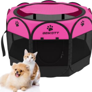 Pet Playpen, Foldable Dog Playpens, Portable Exercise Kennel Tent for Puppies/Dogs/Cats/Rabbits, Dog Play Tent with Removable Mesh Shade Cover for Travel Indoor Outdoor Using(Large)