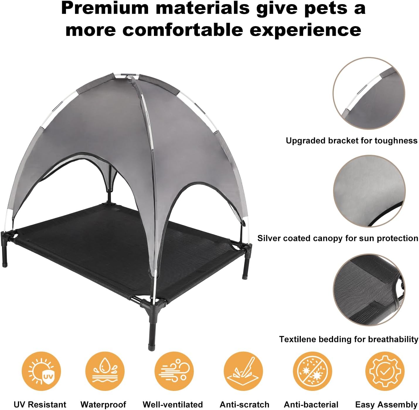 Elevated Outdoor Dog Bed with Canopy, Raised Dog Cot with Shade, Waterproof Dog Tent for Medium Small Dogs Portable Cooling Pet Bed with Breathable Mesh for Camping Beach, L - Image 7