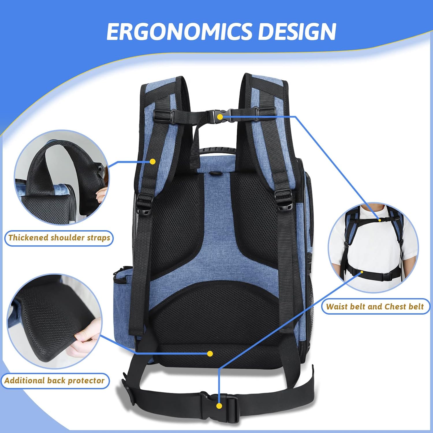 Petskd Expandable Pet Carrier Backpack for Small Medium Dog and Cat, Large Space Fits up to 15 lbs Pet, Foldable Backpack with Safety Lock Zipper and Breathable Mesh for Travel Hiking Camping(Blue) - Image 4